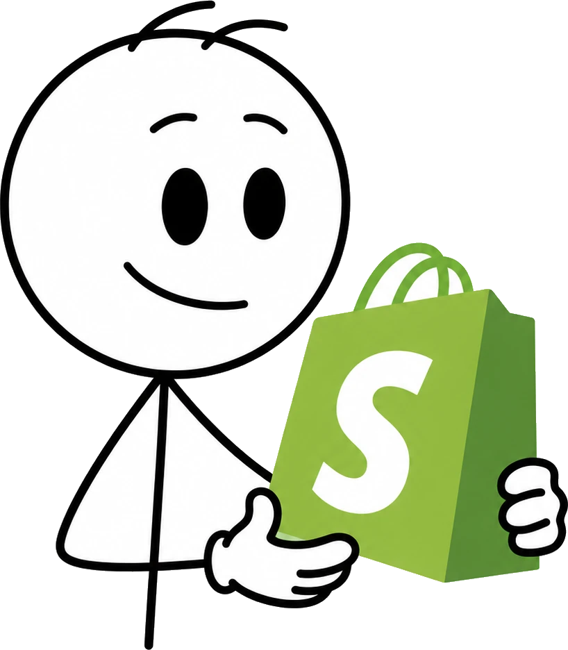 Searchly Web mascot holding a Shopify shopping bag